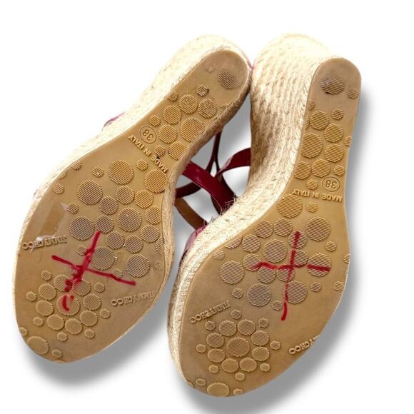 Jimmy Choo Dark Pink Patent Leather Porto Espadrille Platform Wedge Sandals 38 - Picture 7 of 12